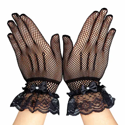 £4.49 • Buy Black Lace Fishnet Gloves + Diamonte Adults Fancy Dress 80s