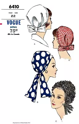 Vogue # 6410 SCARF Hat Cap Fabric Sewing Pattern Chemo Cancer Alopecia 22  Head • $5.49