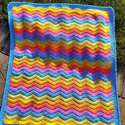  Crochet Baby Blanket Unisex Ripple Handmade  31  X 27  Jewel Colours • £20