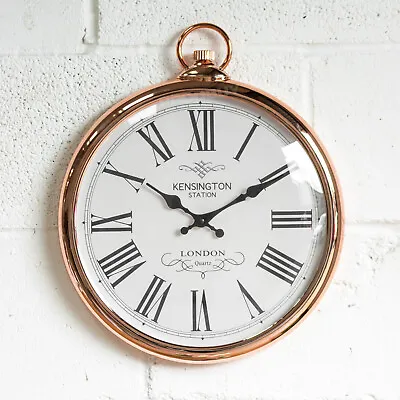 Rose Gold Copper 35cm Wall Living Room Clock Round Modern Quartz Kitchen Gift • £30