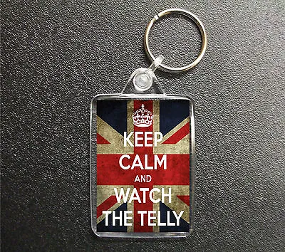 Keep Calm And Watch The Telly Keyring Union Jack Bag Tag Fob Gift • £3.50