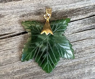 Vintage Jade Maple Leaf Pendant Green Estate Find • $13