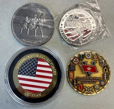 Four Military-theme Medallions: V Corps Challenge Coin Bicentennial Coin More • $28