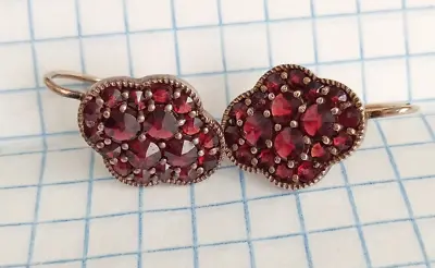 Vintage Earrings Gilt Silver 900 Pyrope Natural Garnet Czech Womens Jewelry • $350