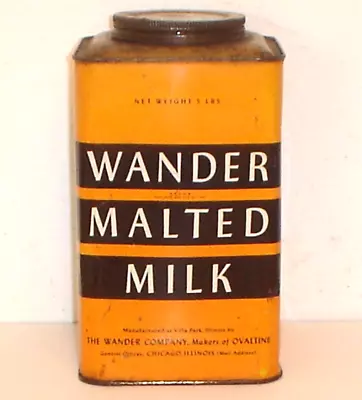 Vintage Wander Malted Milk 5 Pound Tin / Metal Canister Can W/ Lid Chicago Ill • $49.99