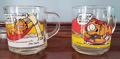 LOT Of 2 Vintage 1970s 1978 Coffee Mugs Garfield Cat Glass Cups McDonalds VTG • $9.95