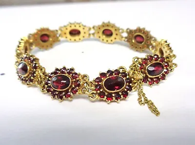 Stunning Vintage Garnet Bracelet 18k Yellow Gold Size 6 Tested Marked • $1499.99