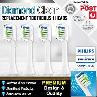 $11.99 • Buy 4x DIAMOND CLEAN Philips Sonicare Toothbrush Compatible Brush Heads + Covers AU