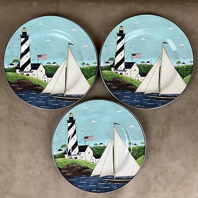 3 VTG 1998 Warren Kimble Coastal Breeze 8  Plates ~Lighthouse Sailboat Nautical • $19.99