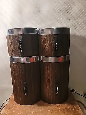 Vintage Set Of 4 Kromex Kitchen Canisters Faux Wood And Chrome . • $40