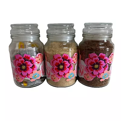 Peter Alexander Moccona Jar Pink Boho Floral Vintage Style X 3 Sugar Coffee Tea • $57