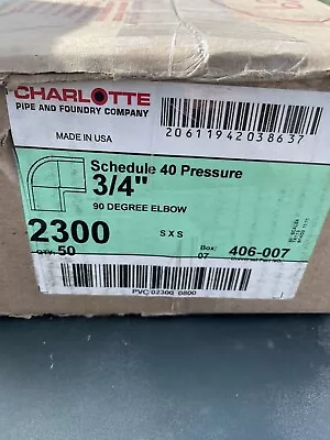 Box Of (50) Charlotte 406-007 PVC 90° ELBOW  3/4  Schedule 40 Pressure Fitting • $37.50