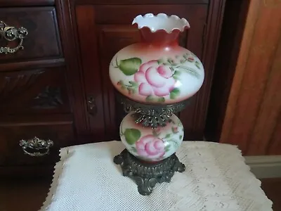 £50 • Buy Vintage Antique Table Lamp Glass Hand Painted Electric 