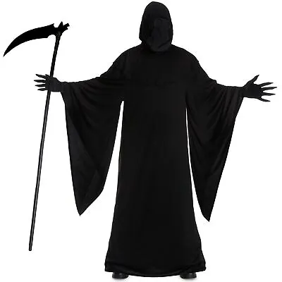 Men`s Grim Reaper Costume Adult Scary Death Robe & Gloves Halloween Fancy Dress • $36.95
