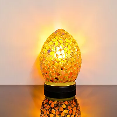 BRAND NEW Bronze Flower Petal Small Mosaic Glass Egg Shade Table Lamp Home Decor • £24.99