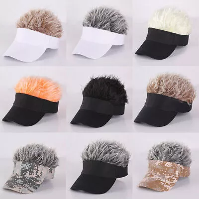 Men's Flair Hair Sun Visor Cap With Fake Hair Wig Baseball Peaked Hat Cap • $9.69