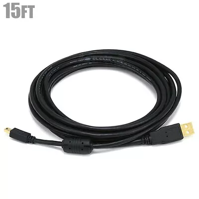 15FT USB 2.0 Type A Male To Mini B 5-Pin Male Cable Cord Gold 24/28AWG Black • $12.43