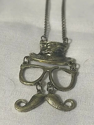 Bronze Mustache & Glasses Pendant W/27” Chain Costume Jewelry Fun Hipster • $14.99