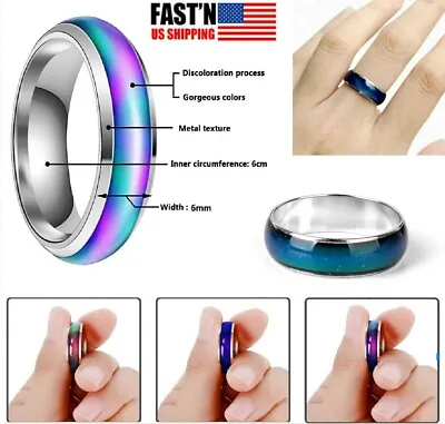 Stainless Steel Temperature Color Changing Wedding Band Mood Ring For Women Men • $5.88