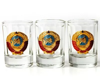 USSR Shot Glasses Set Of 3 Made In Russia Vodka Tequila Shots 1.7 Fl Oz Ea • $16.80