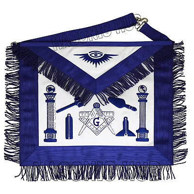 Handcrafted Lambskin Masonic Master Mason Working Tools Apron With Blue Fringe • $69.99