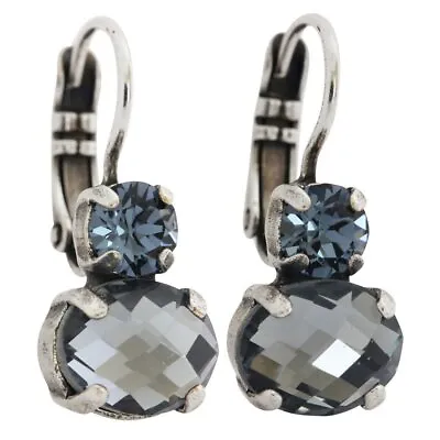 Mariana Silver BLUE GRAY GREY Oval Crystal SPECIAL PILLOW CUT Crystal Earrings • $51