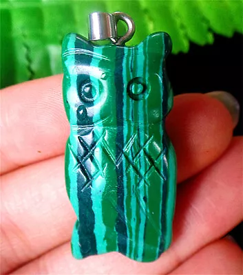 38x18x8mm Green Malachite Hand Carved Owl Pendant Bead DY3107 • $8.99