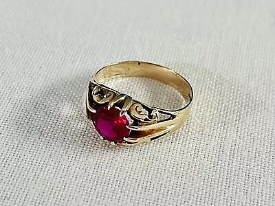 Antique Edwardian 9ct Yellow Gold Ring With Red Paste Stone Size U/V • $349