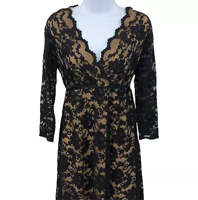 Max Studio Womens Dress Floral Lace Overlay Black Nude Scalloped Edge Size S • $69.85