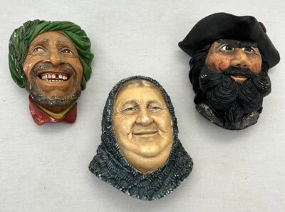 $20 • Buy Vtg  Bossons Chalkware Heads Lot Of 3 Have Flaws 5” Blackbeard Kuro Fisherwoman
