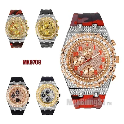 Hip Hop Iced Silicone Band Luxury Simulated Diamond Bling Wrist Fashion Watch • $27.99