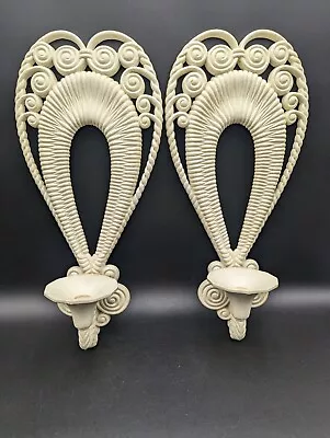 VTG 2 Burwood Wall Sconces Candle Holder Faux Wicker 1975 Heart Scroll Ornate • £12.54