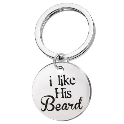 Cute I Love His Beard Key Chain Couple Stainless Steel Keyring Keyfob Lover Gift • £3.49