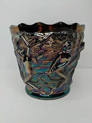 Fenton Verlys Mold Carnival Glass Mystical Mermaid Ice Bucket Vase Chipped Read • $84.99