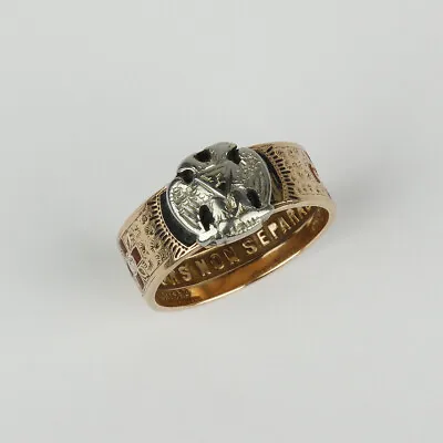 Vintage 14k Yellow Gold Mens 32nd Degree Eagle Masonic Ring Band Size 9 • $499