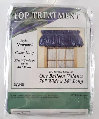 Vintage Balloon Curtain Valance NEW NOS Navy Blue Retro USA Made 1980s 70x14 • $10.99