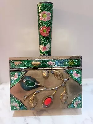 Vintage Cloisonné Lidded & Hinged Box Makeup Compact With Handle China Enamel • $25