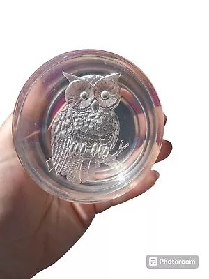 1960's Lucite Owl Design Clear Round Jewelry/Trinket Box • $10