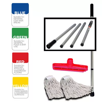 Coded SYR Kentucky Professional Steel Fold Down Mop Handle With X 2  Mop Heads • £21.99