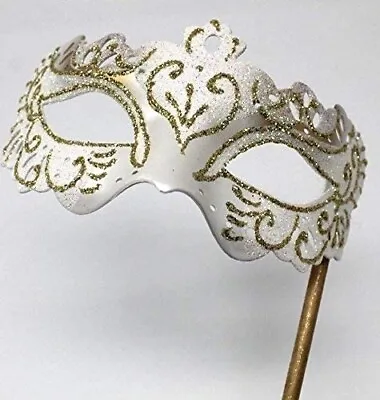 £13.99 • Buy White & Gold Rialto Venetian Masquerade Party Carnival Ball On Hand Held Stick