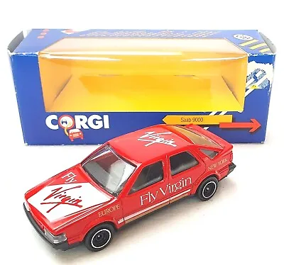 Corgi Toys England 1:43 SAAB 9000  FLY VIRGIN  #Red Rally Model Car #C106 MIB`84 • $24.99