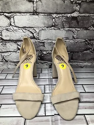 Vince Camuto Malissa Beige Taupe Suede Ankle Strap Block Heels Women Sz 9M US/40 • $15.99