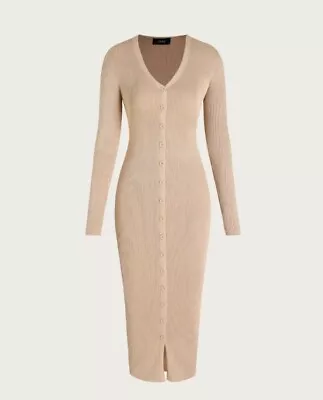 £14.99 • Buy Cider Beige Button Front Rib Knit Midi Dress Size Xl Uk 14/16 Bnwt
