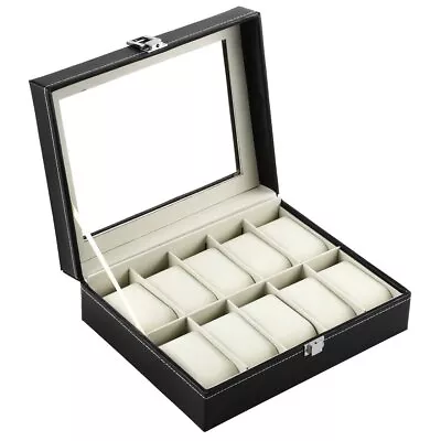 £12.99 • Buy Mens 10 Grids Leather Watch Display Case Jewelry Collection Storage Holder Box