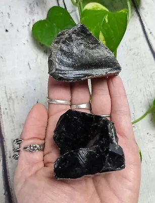 2 Larger OBSIDIAN Raw Volcanic Glass 0402 Crystal Charged 6.3oz *Read Below* • $6