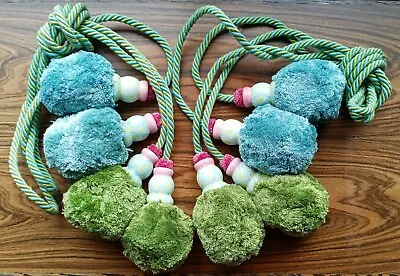 (2) MacKenzie-Childs Maddox Tassel Curtain Tieback Pastel Ceramic Pompoms Rare • $169.99