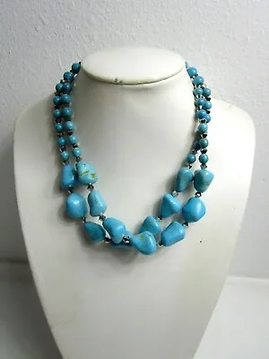 Stone Dyed Turquoise Color Double Strand Necklace Mirror Faceted Beads  • $8