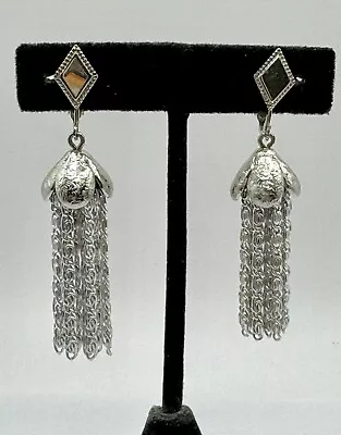 Vintage Sarah Coventry Earrings Silver Tone Tassel Fringe 2 Inch Dangle Clip On • $10