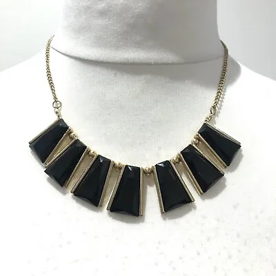 Egyptian Style Gold Tone & Black Plastic Collar Bib Pendant Necklace Statement • £2.99