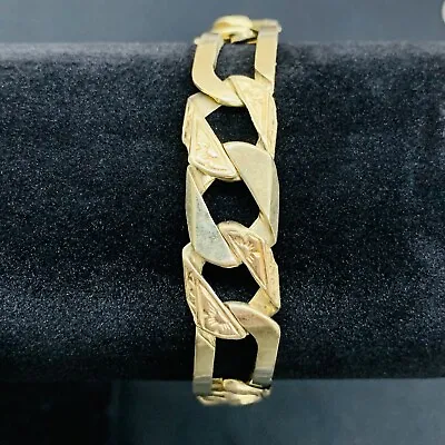 9k Yellow Gold Curb Figaro Link Cuban Diamond Cut Texture Bracelet 8  12mm 22.5g • $989.99